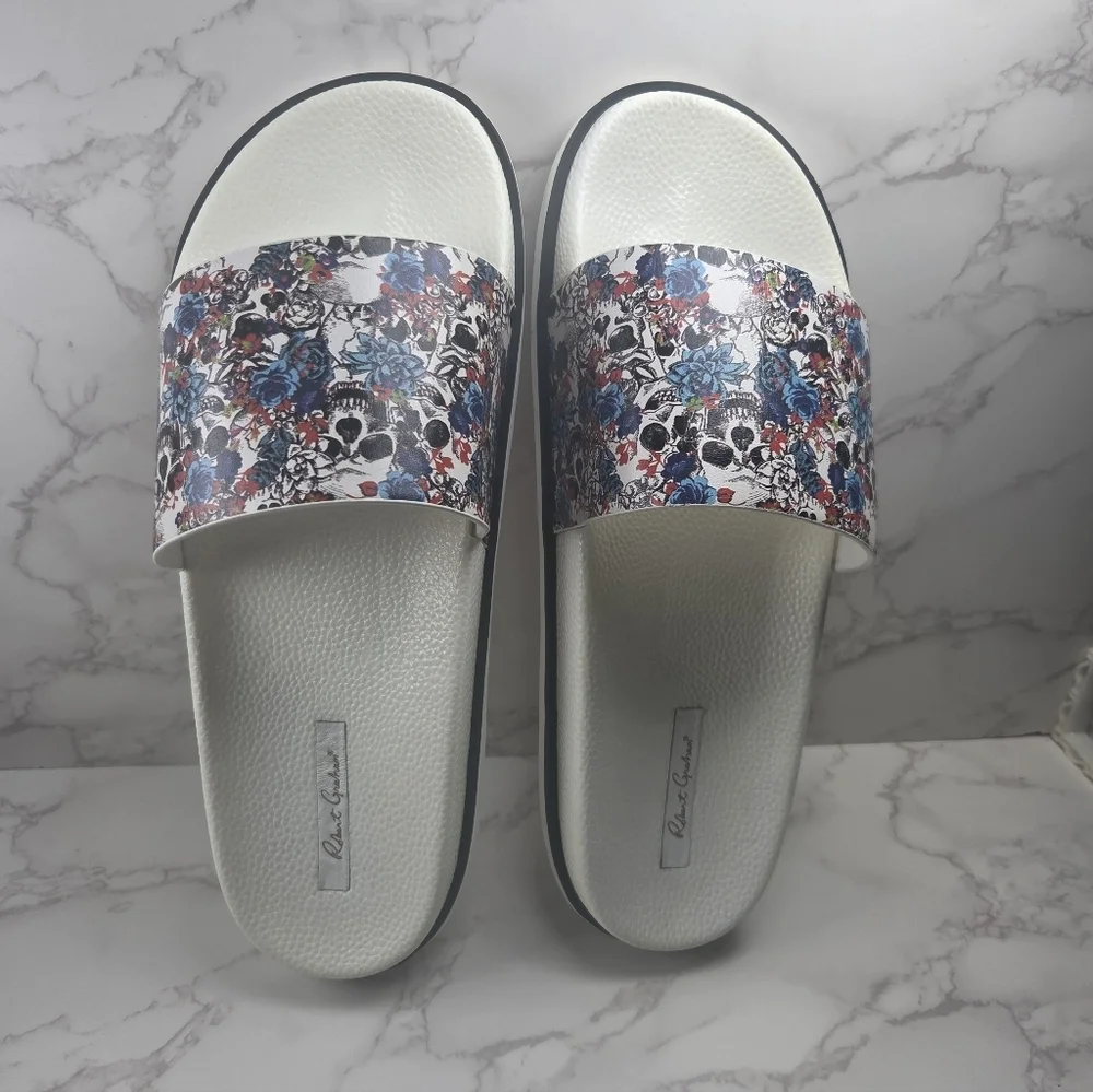 Floral Slide Sandals - White and Multicolor - Picture 2 of 6